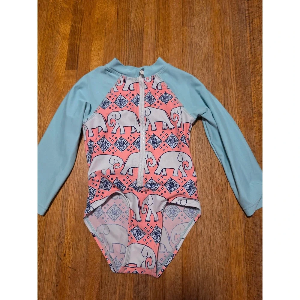 Floatimini Girls 24M Elephant Print Long Sleeve Rash Guard One Piece Swimsuit